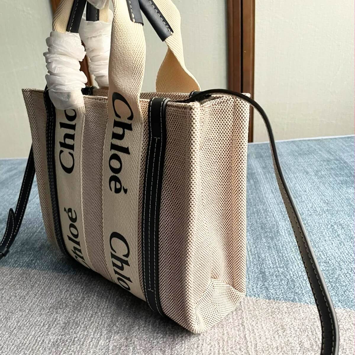 Chloe' Designer Small Woody Linen Tote Bag, Chloe' Handbag, Designer Handbag, Cheap Designer Handbag, Designer Handbag