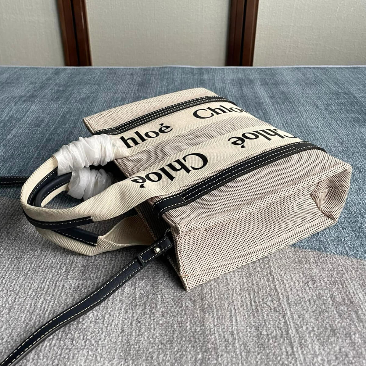 Chloe' Designer Small Woody Linen Tote Bag, Chloe' Handbag, Designer Handbag, Cheap Designer Handbag, Designer Handbag