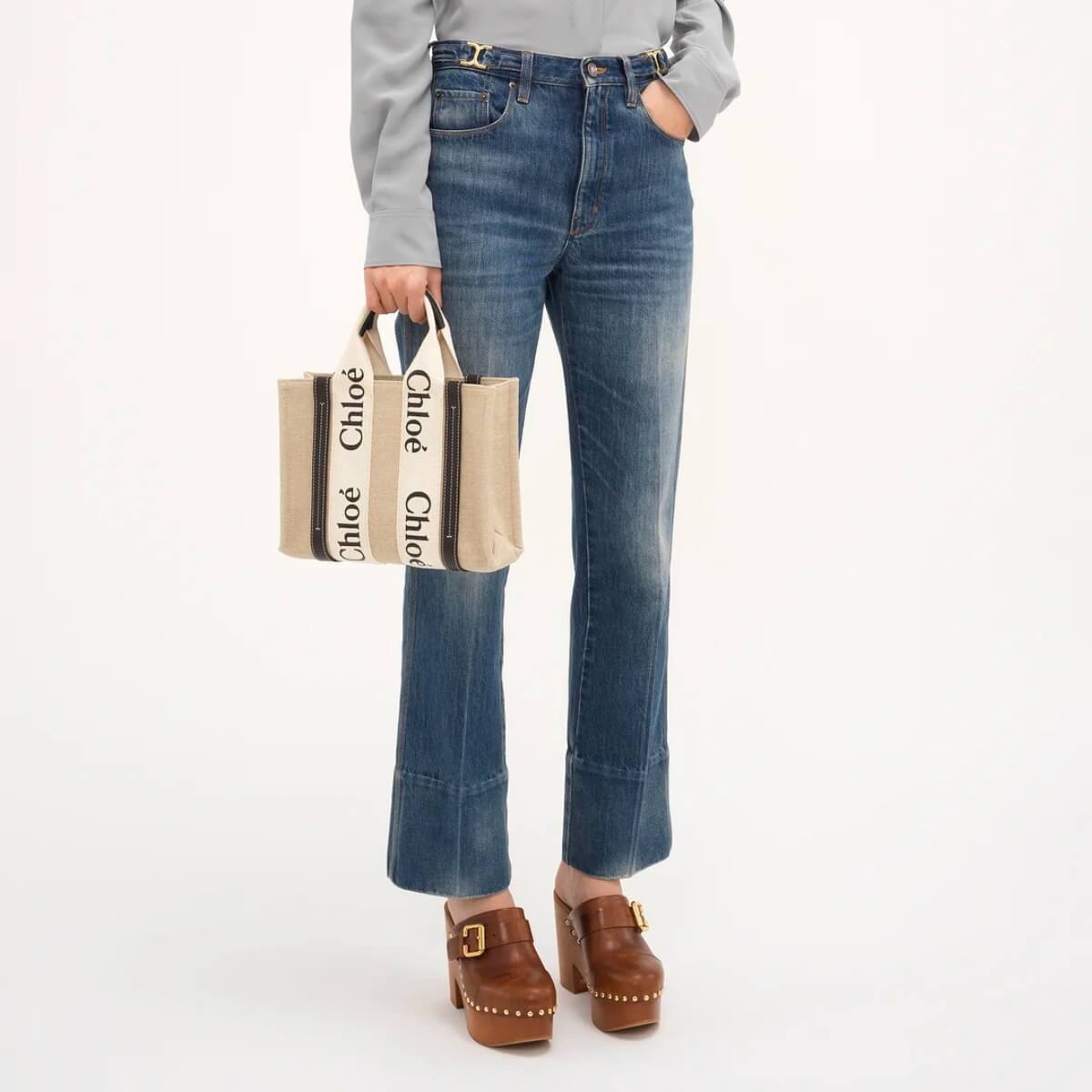 Chloe' Designer Small Woody Linen Tote Bag, Chloe' Handbag, Designer Handbag, Cheap Designer Handbag, Designer Handbag