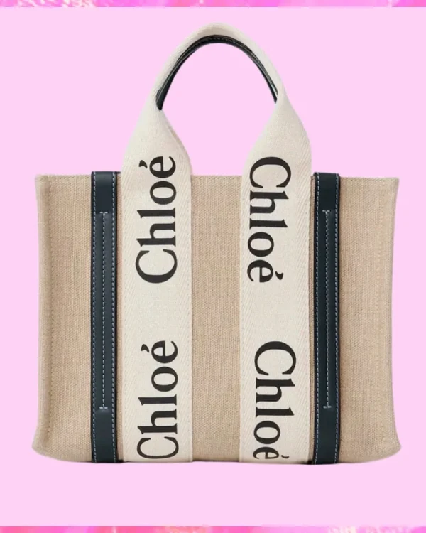 Chloe' Designer Small Woody Linen Tote Bag, Chloe' Handbag, Designer Handbag, Cheap Designer Handbag, Designer Handbag