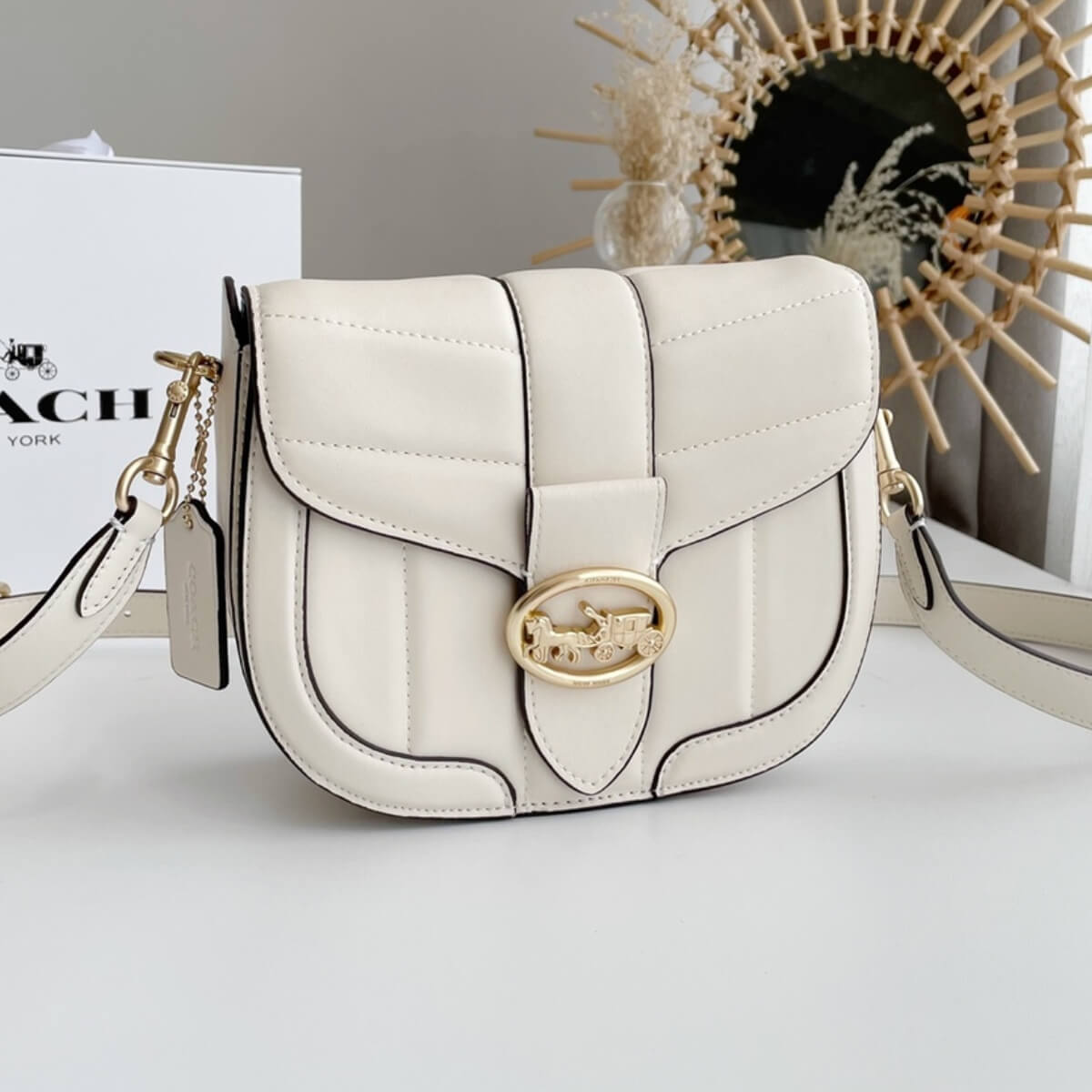 Coach Designer Georgie Saddle Bag With Quilting, Coach Handbag, Designer Handbag, Cheap Designer Handbag, Designer Handbag