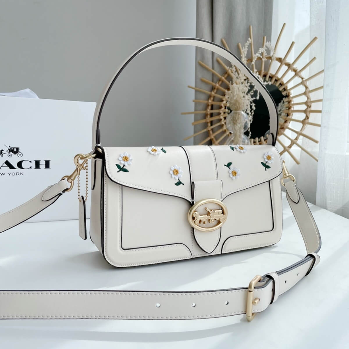 Coach Designer Georgie Shoulder Bag With Daisy Embroidery, Coach Handbag, Designer Handbag, Cheap Designer Handbag, Designer Handbag
