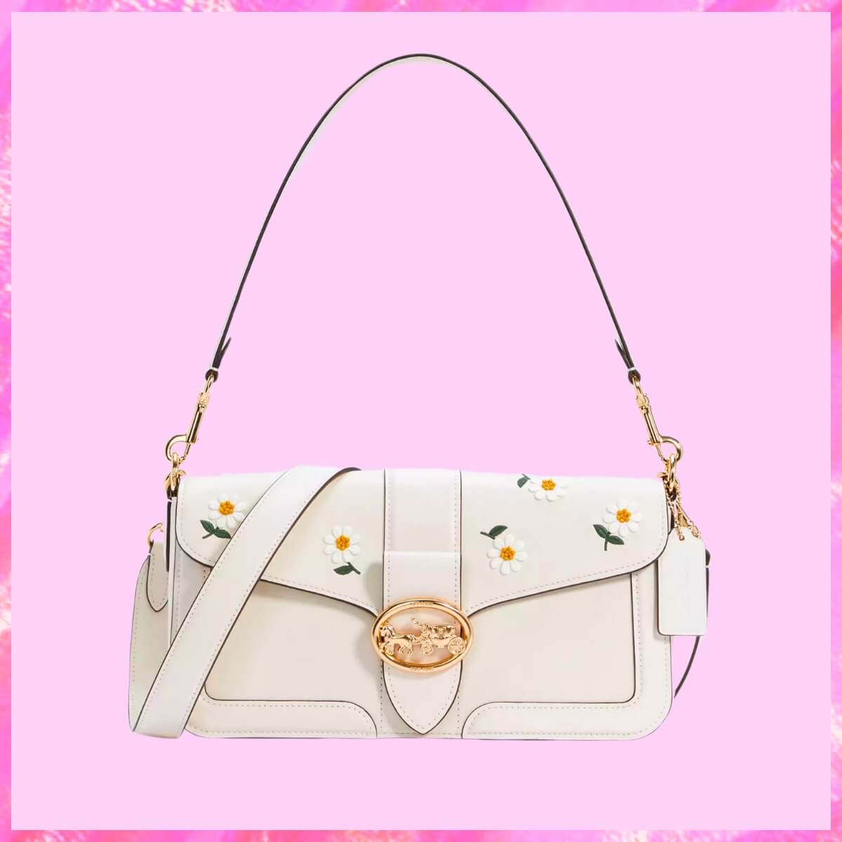 Coach Designer Georgie Shoulder Bag With Daisy Embroidery, Coach Handbag, Designer Handbag, Cheap Designer Handbag, Designer Handbag