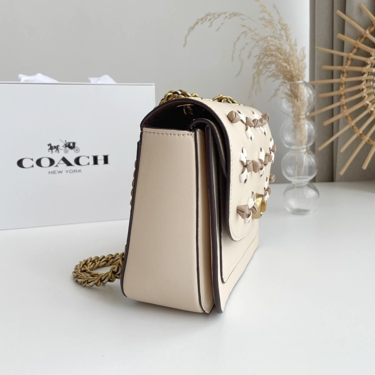 Coach Designer Madison Shoulder Bag With Tea Rose, Coach Handbag, Designer Handbag, Cheap Designer Handbag, Designer Handbag