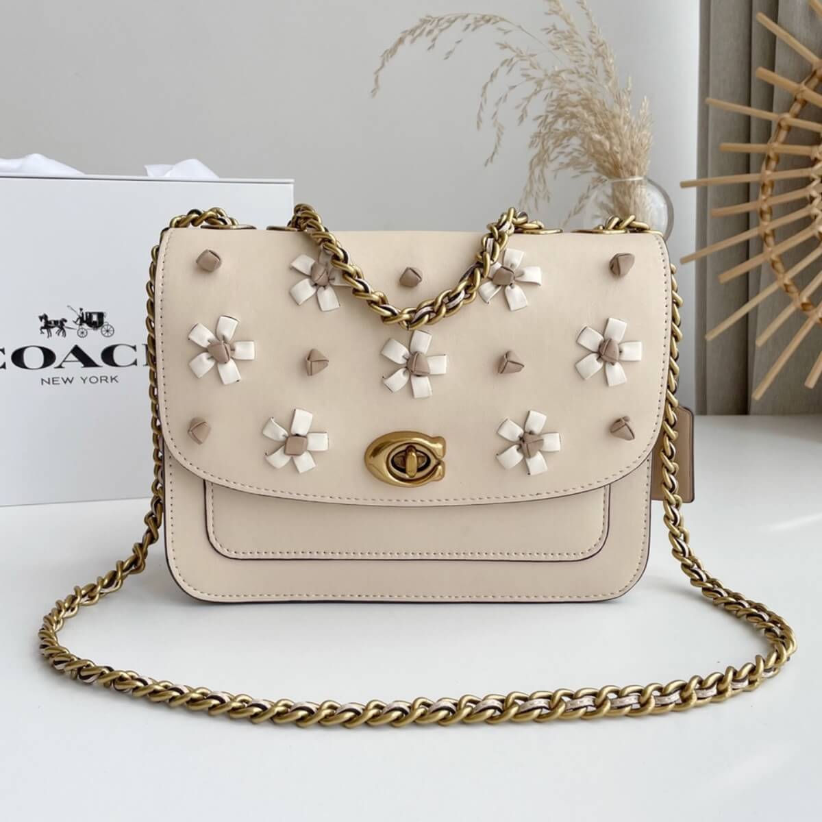 Coach Designer Madison Shoulder Bag With Tea Rose, Coach Handbag, Designer Handbag, Cheap Designer Handbag, Designer Handbag