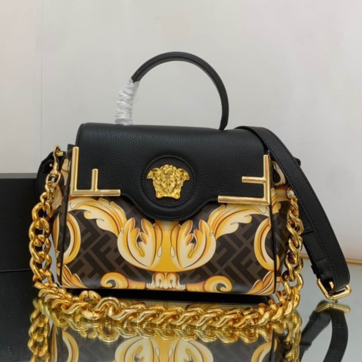 Fendance By Versace Designer 3WAY Medium Medusa Chain Handbag, Fendance By Versace Designer Handbag, Cheap Designer Handbag, Designer Handbag