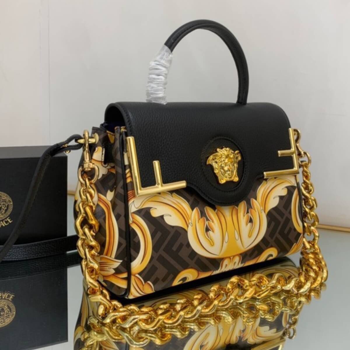 Fendance By Versace Designer 3WAY Medium Medusa Chain Handbag, Fendance By Versace Designer Handbag, Cheap Designer Handbag, Designer Handbag
