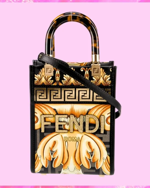 Fendance By Versace Designer Baroque Sunshine Mini Tote, Fendance By Versace Handbag, Designer Handbag, Cheap Designer Handbag, Designer Handbag
