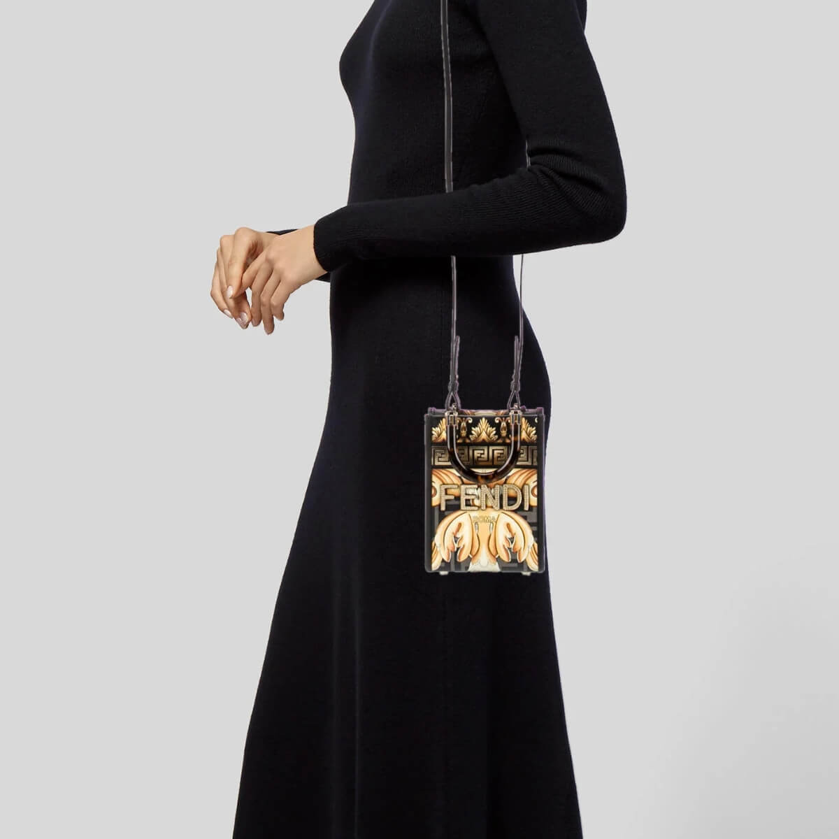 Fendance By Versace Designer Baroque Sunshine Mini Tote, Fendance By Versace Handbag, Designer Handbag, Cheap Designer Handbag, Designer Handbag