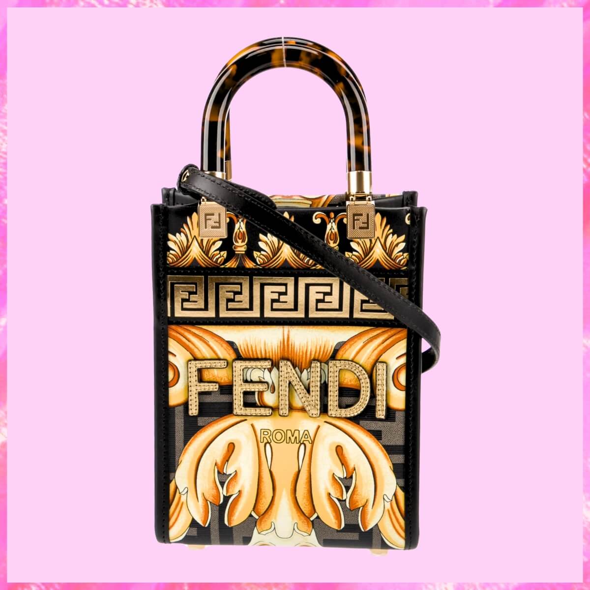 Fendance By Versace Designer Baroque Sunshine Mini Tote, Fendance By Versace Handbag, Designer Handbag, Cheap Designer Handbag, Designer Handbag