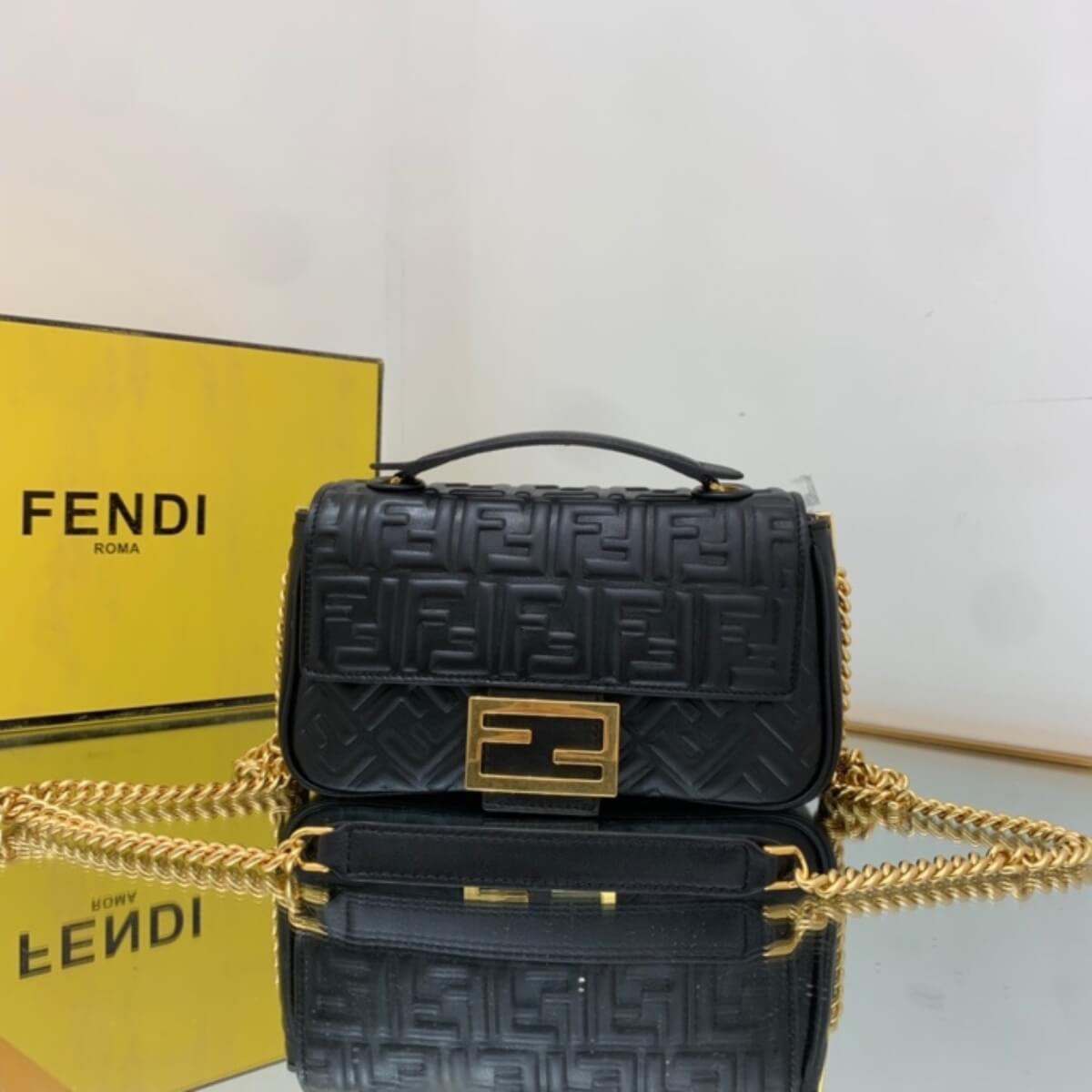 Fendi Designer Nappa Small FF Embossed Chain Baguette, Fendi Handbag, Designer Handbag, Cheap Designer Handbag, Designer Handbag