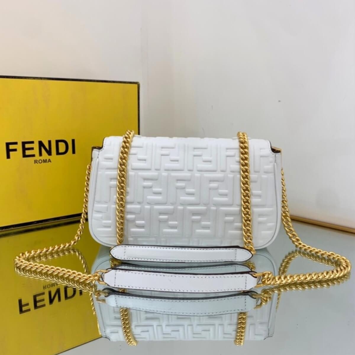 Fendi Designer Nappa Small FF Embossed Chain Baguette, Fendi Handbag, Designer Handbag, Cheap Designer Handbag, Designer Handbag