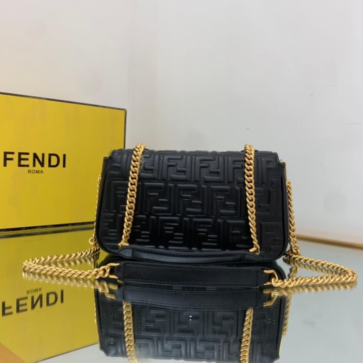 Fendi Designer Nappa Small FF Embossed Chain Baguette, Fendi Handbag, Designer Handbag, Cheap Designer Handbag, Designer Handbag