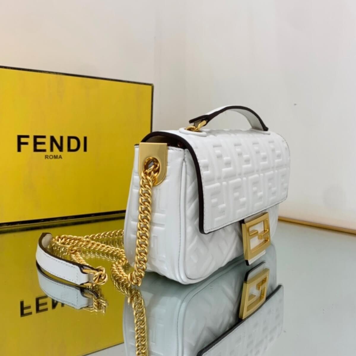 Fendi Designer Nappa Small FF Embossed Chain Baguette, Fendi Handbag, Designer Handbag, Cheap Designer Handbag, Designer Handbag