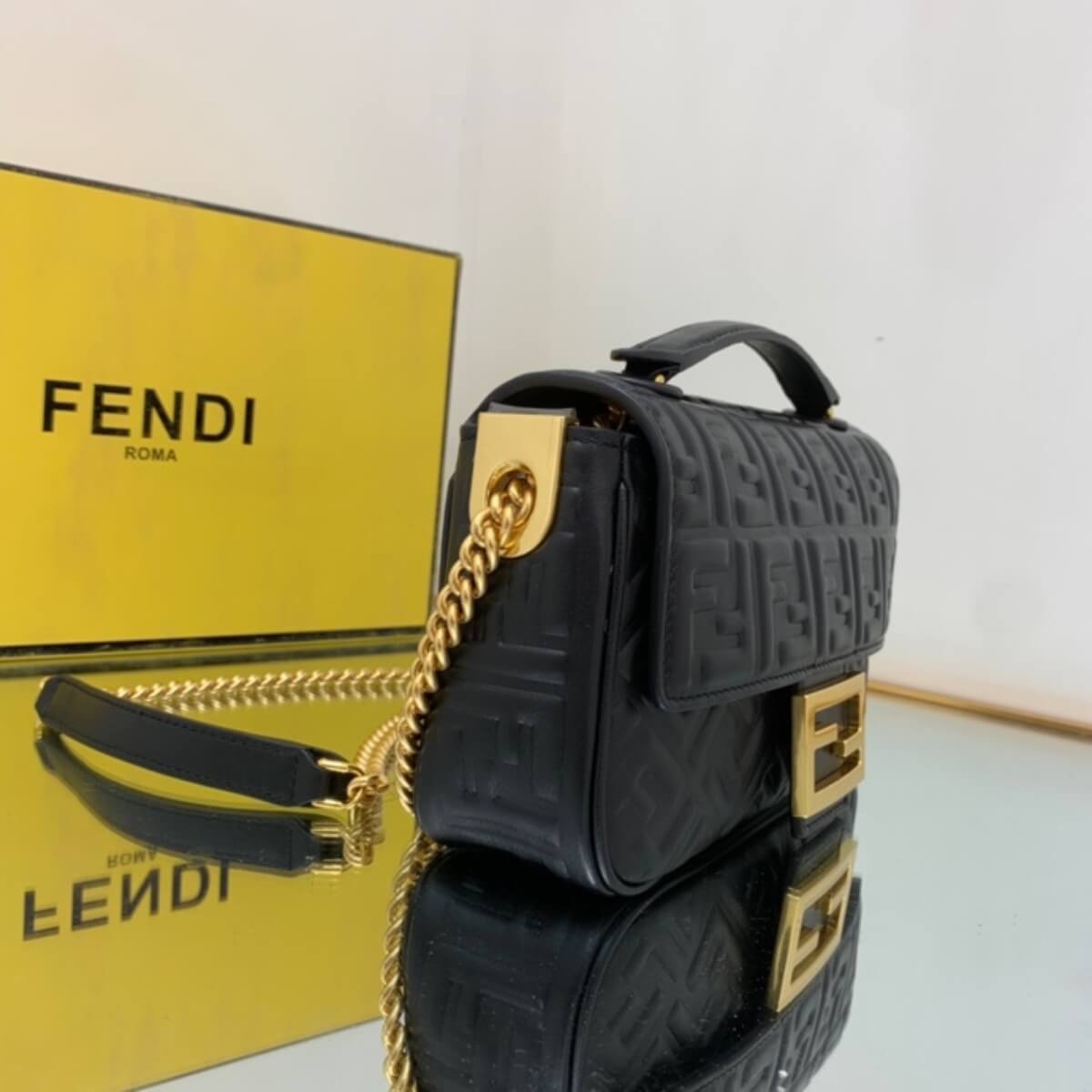 Fendi Designer Nappa Small FF Embossed Chain Baguette, Fendi Handbag, Designer Handbag, Cheap Designer Handbag, Designer Handbag