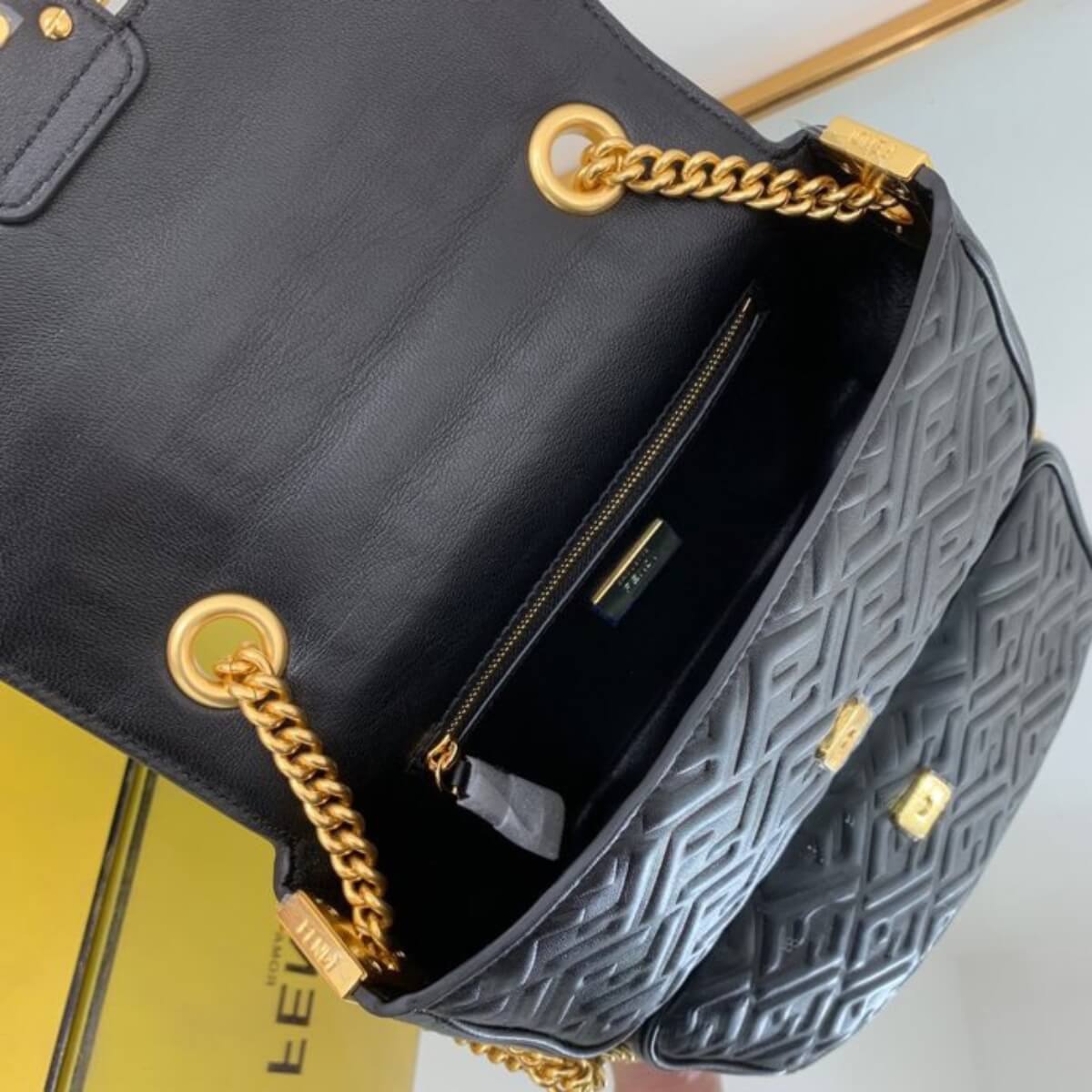 Fendi Designer Nappa Small FF Embossed Chain Baguette, Fendi Handbag, Designer Handbag, Cheap Designer Handbag, Designer Handbag