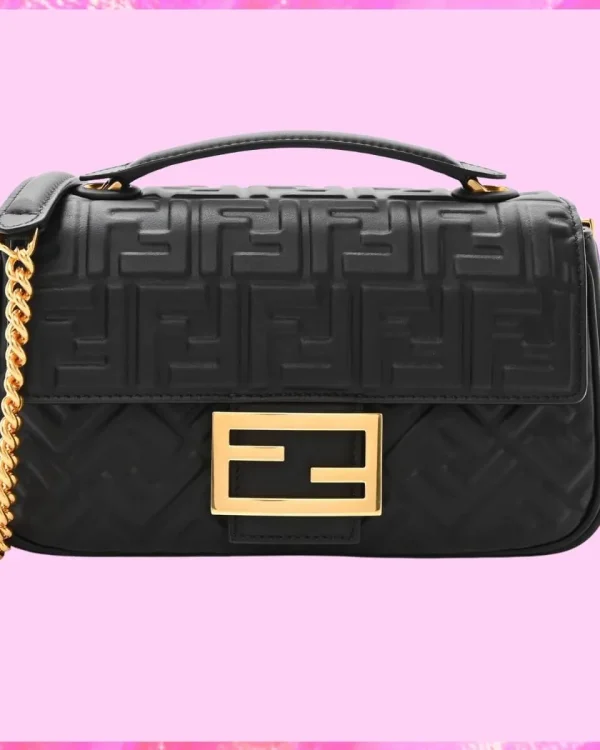 Fendi Designer Nappa Small FF Embossed Chain Baguette, Fendi Handbag, Designer Handbag, Cheap Designer Handbag, Designer Handbag