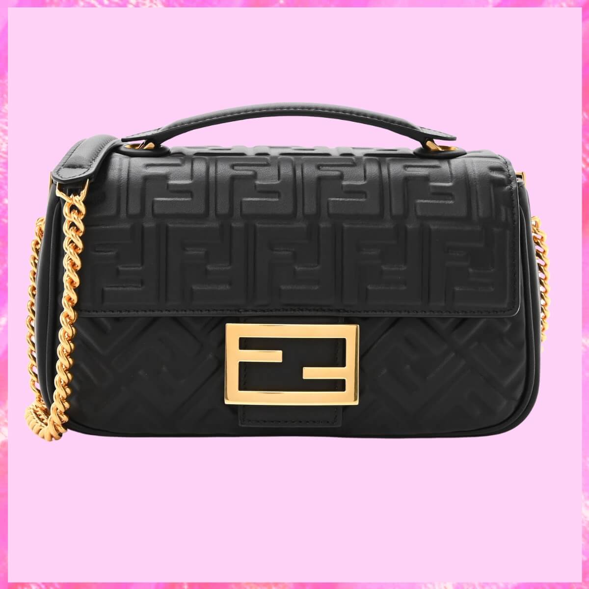Fendi Designer Nappa Small FF Embossed Chain Baguette, Fendi Handbag, Designer Handbag, Cheap Designer Handbag, Designer Handbag