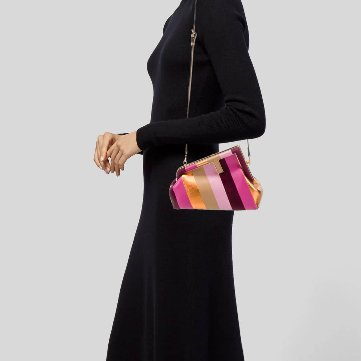 Fendi Designer Striped Nappa Leather Handbag, Fendi Handbag, Designer Handbag, Cheap Designer Handbag, Designer Handbag