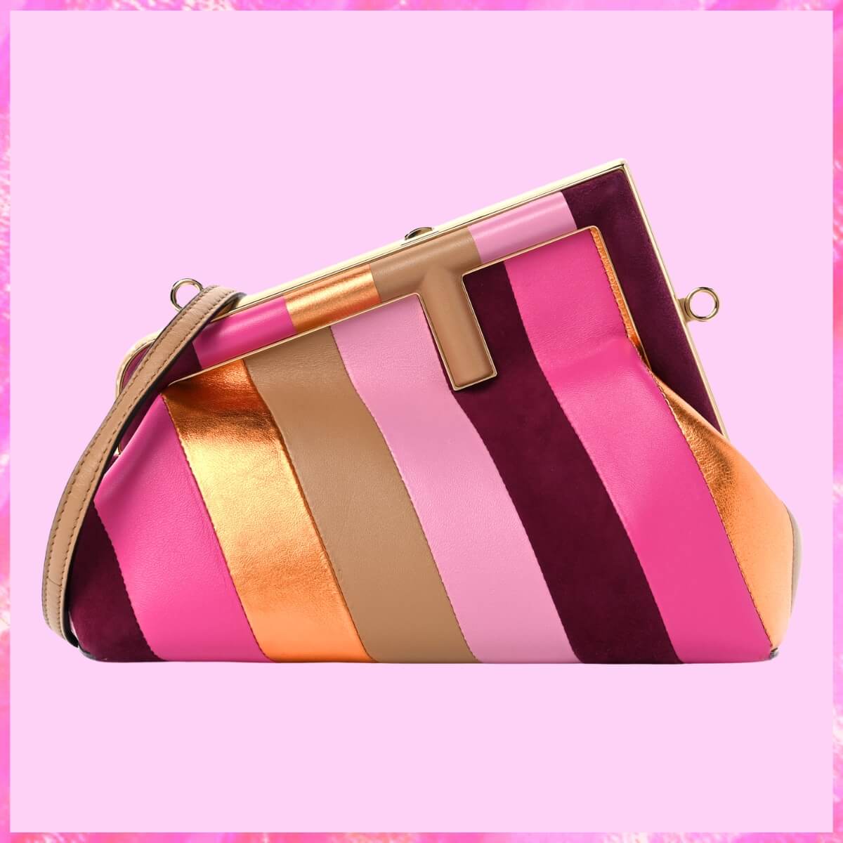 Fendi Designer Striped Nappa Leather Handbag, Fendi Handbag, Designer Handbag, Cheap Designer Handbag, Designer Handbag