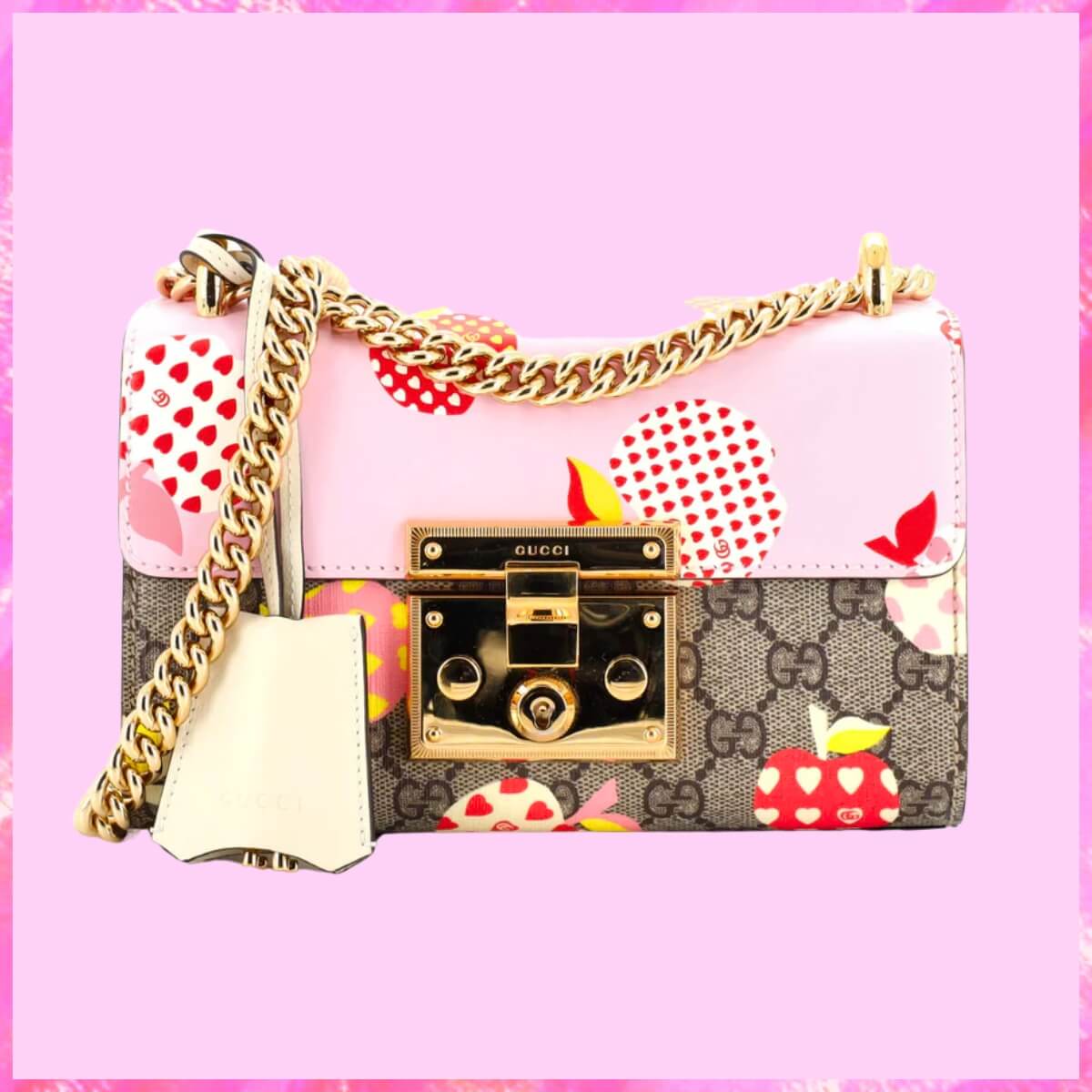 Gucci Designer Apple Print GG Supreme Padlock, Gucci Handbag, Designer Handbag, Cheap Designer Handbag, Designer Handbag