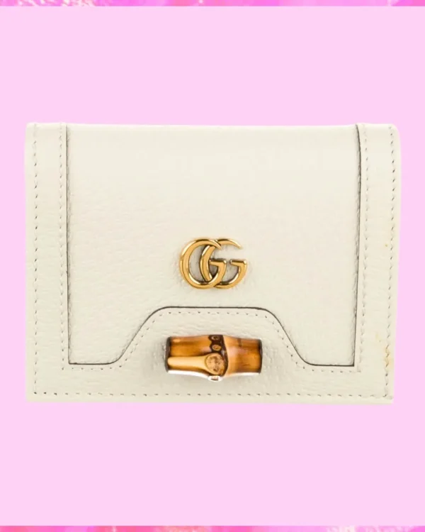 Designer Double G Leather Compact Wallet In Ivory