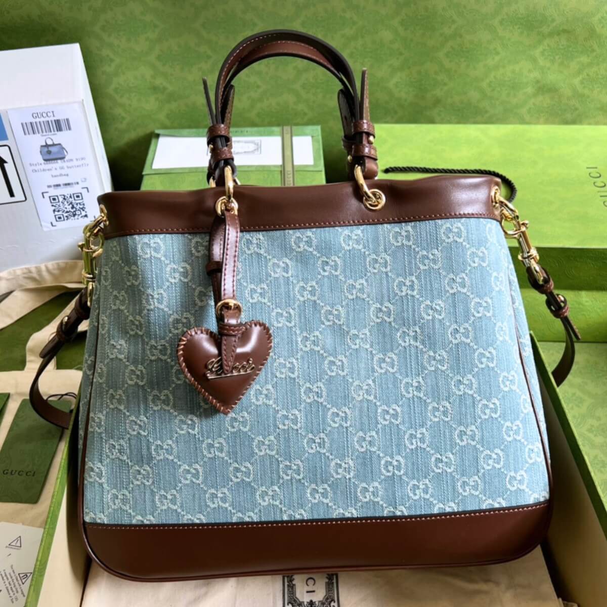 Gucci Designer GG Denim Top Handle Tote Bag, Gucci Handbag, Designer Handbag, Cheap Designer Handbag, Designer Handbag