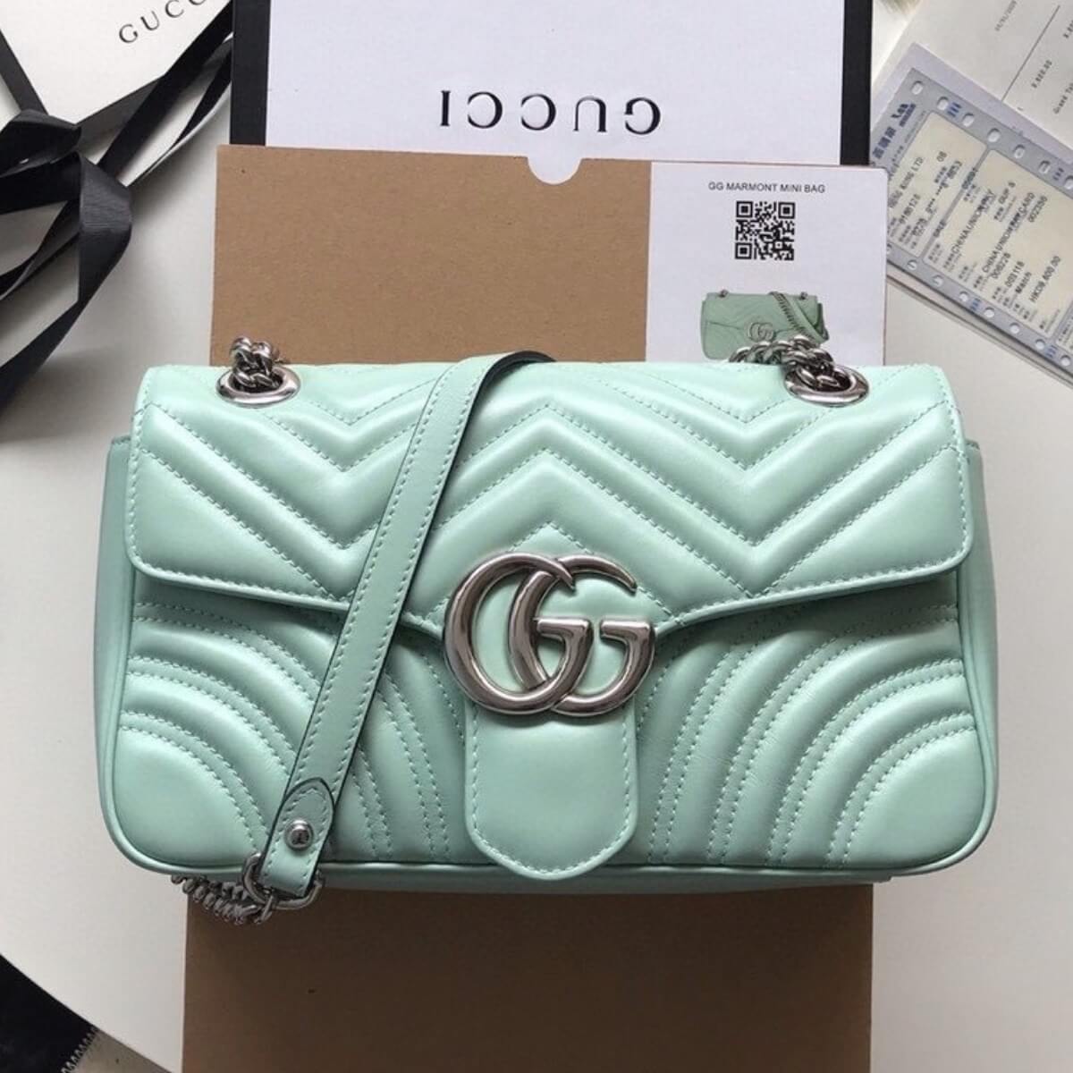 Gucci Designer GG Marmont Matelassé Handbag In Mint, Gucci Handbag, Designer Handbag, Cheap Designer Handbag, Designer Handbag