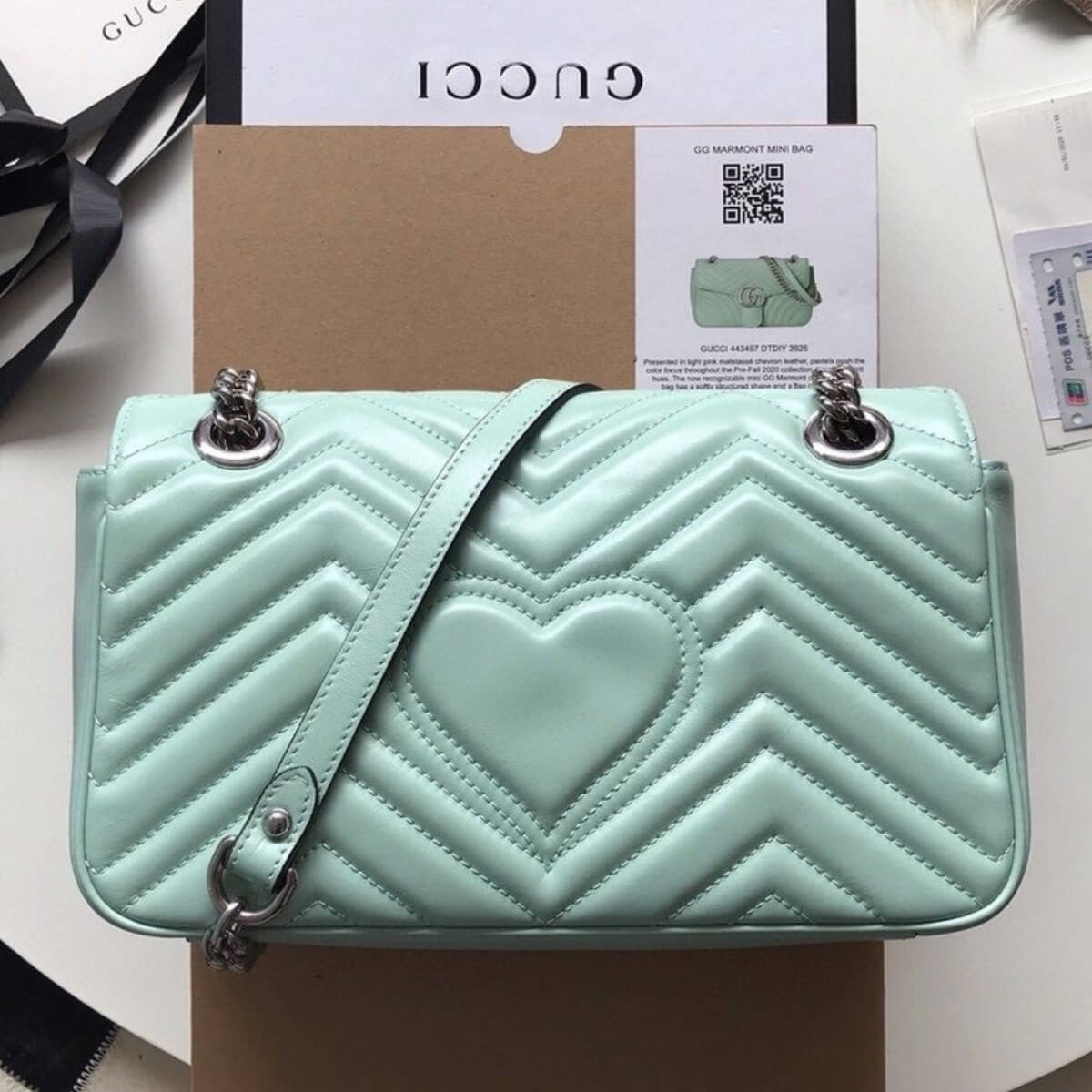 Gucci Designer GG Marmont Matelassé Handbag In Mint, Gucci Handbag, Designer Handbag, Cheap Designer Handbag, Designer Handbag
