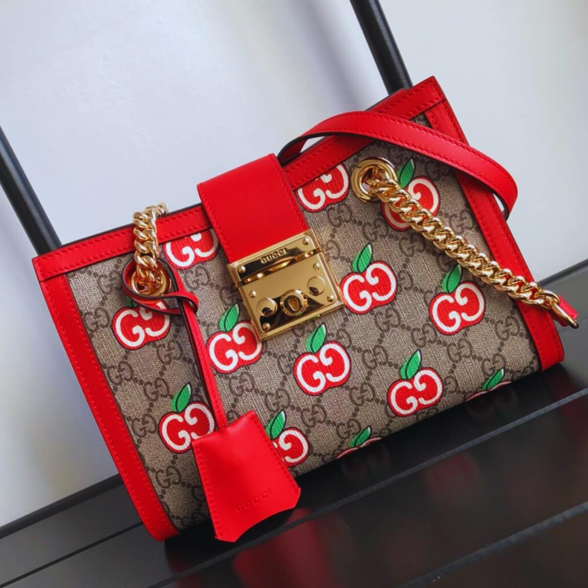 Gucci Designer GG Supreme Apple Padlock Shoulder Bag, Gucci Handbag, Designer Handbag, Cheap Designer Handbag, Designer Handbag