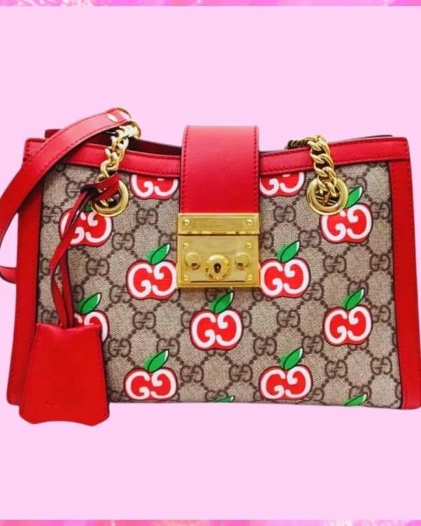 Gucci Designer GG Supreme Apple Padlock Shoulder Bag, Gucci Handbag, Designer Handbag, Cheap Designer Handbag, Designer Handbag