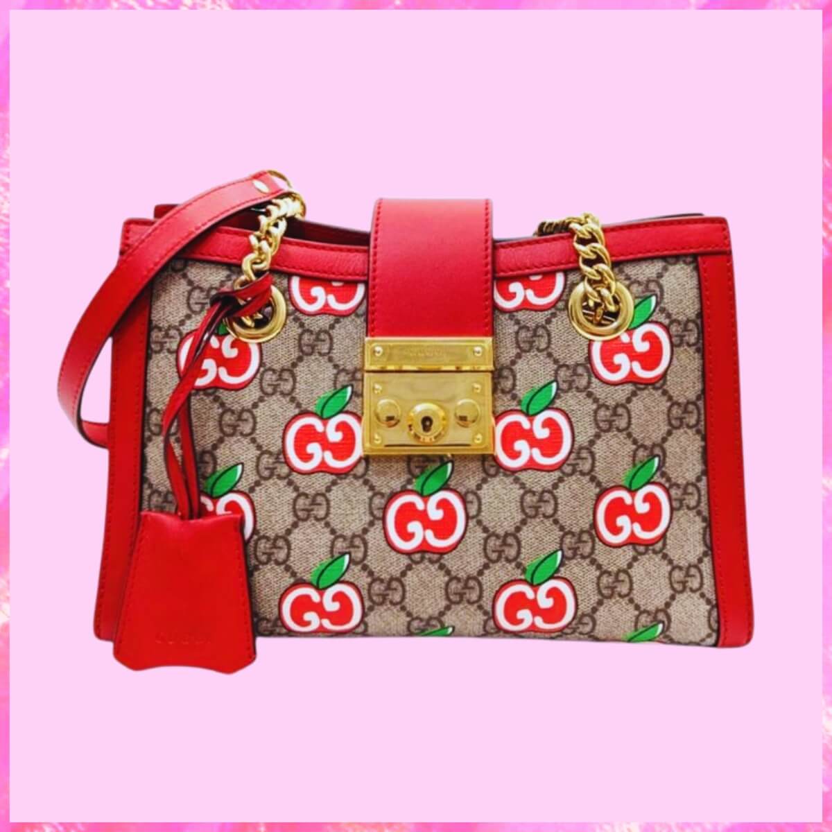 Gucci Designer GG Supreme Apple Padlock Shoulder Bag, Gucci Handbag, Designer Handbag, Cheap Designer Handbag, Designer Handbag