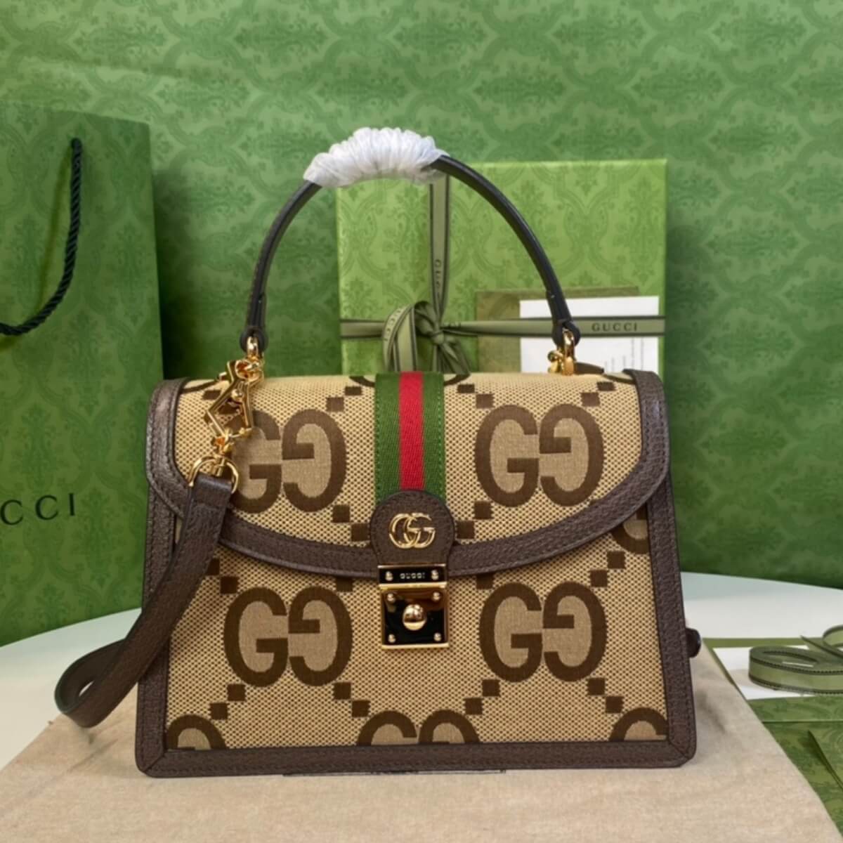 Gucci Designer Jumbo GG Canvas Ophidia Top Handle, Gucci Handbag, Designer Handbag, Cheap Designer Handbag, Designer Handbag