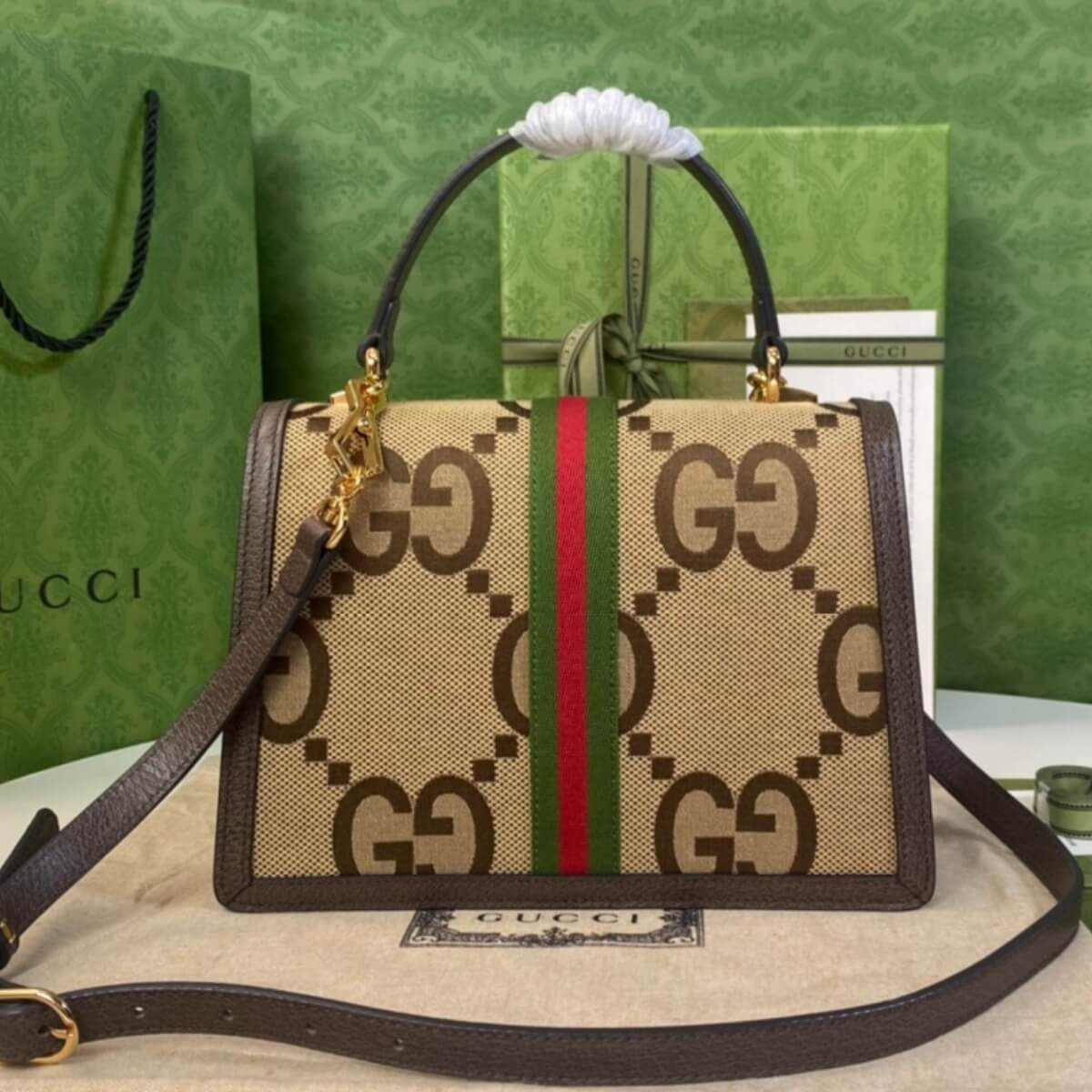 Gucci Designer Jumbo GG Canvas Ophidia Top Handle, Gucci Handbag, Designer Handbag, Cheap Designer Handbag, Designer Handbag