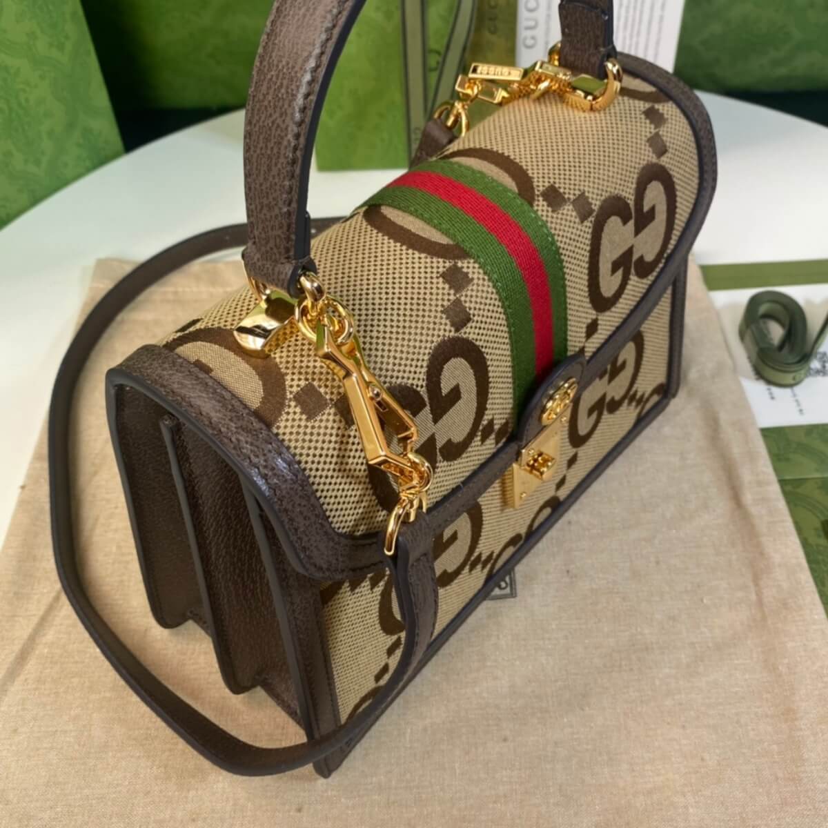Gucci Designer Jumbo GG Canvas Ophidia Top Handle, Gucci Handbag, Designer Handbag, Cheap Designer Handbag, Designer Handbag
