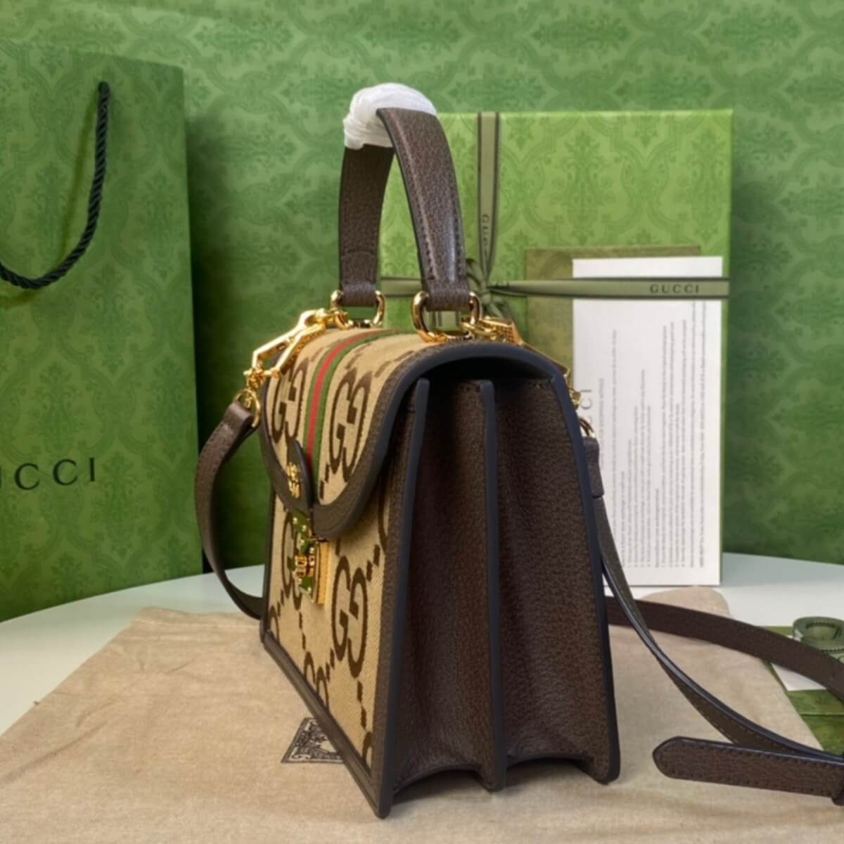 Gucci Designer Jumbo GG Canvas Ophidia Top Handle, Gucci Handbag, Designer Handbag, Cheap Designer Handbag, Designer Handbag