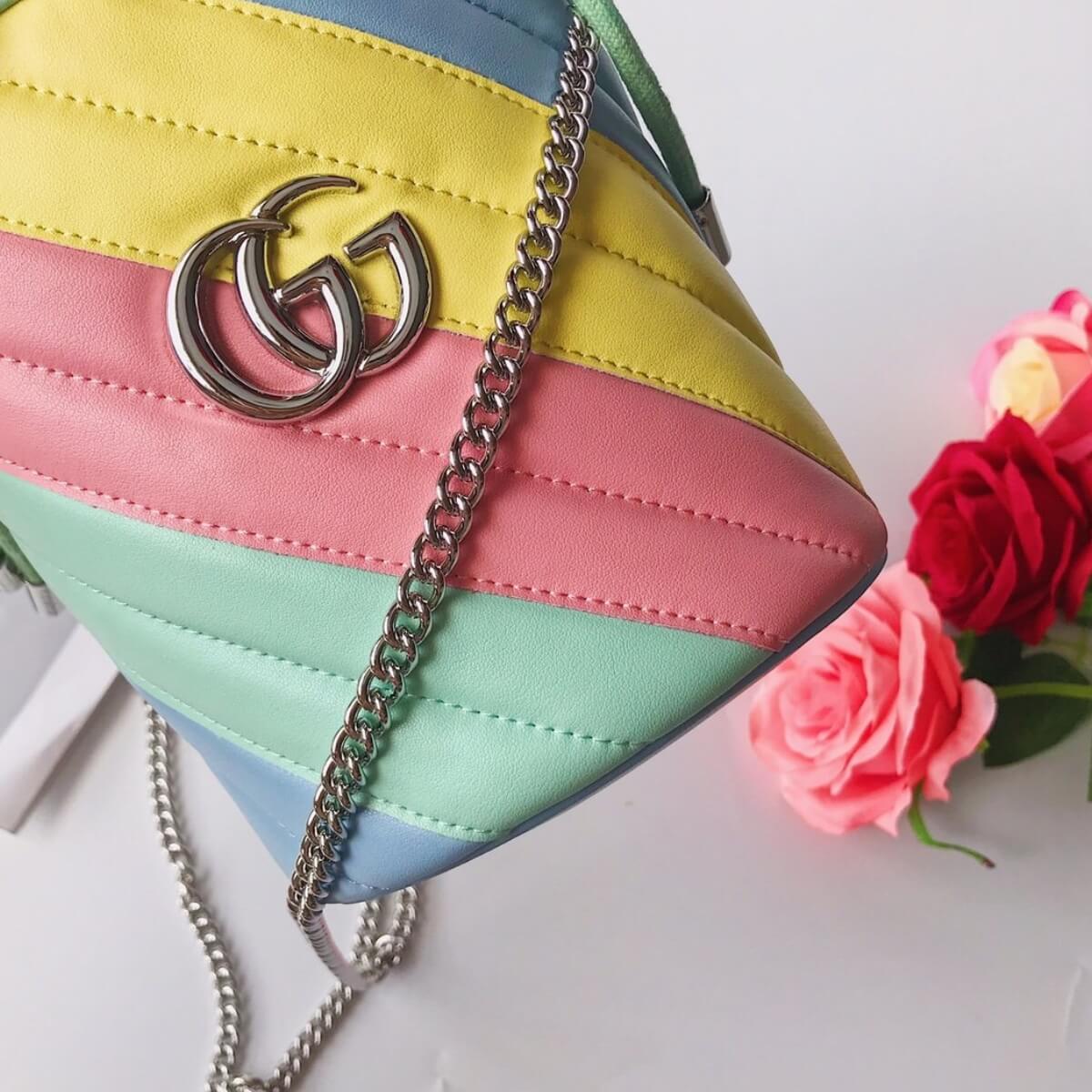 Gucci Designer Marmont Diagonal Multicolor Bucket Bag, Gucci Handbag, Designer Handbag, Cheap Designer Handbag, Designer Handbag