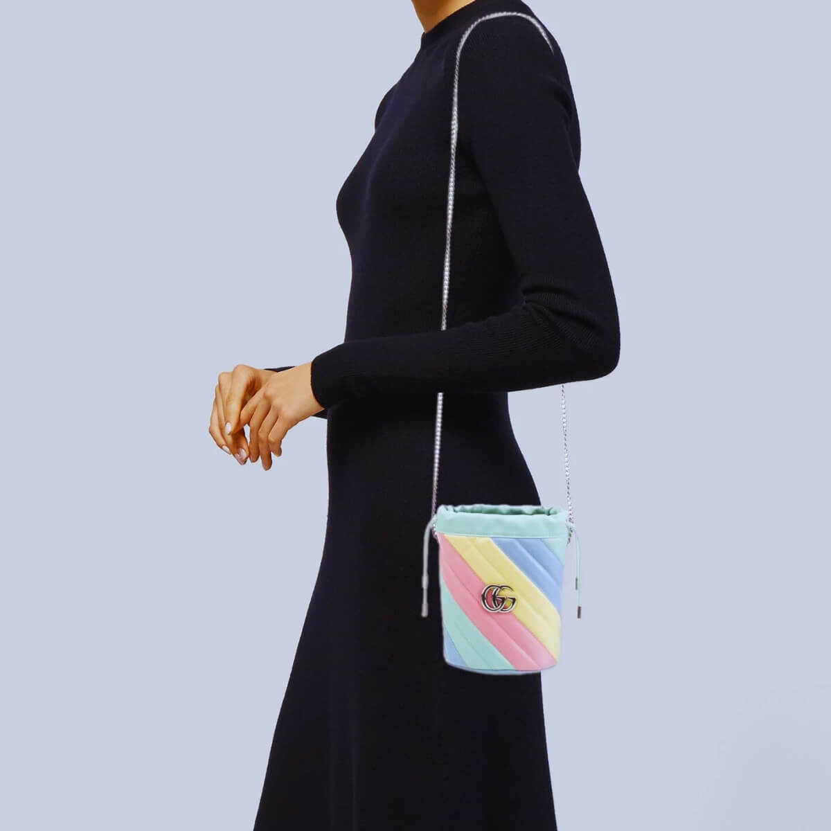 Gucci Designer Marmont Diagonal Multicolor Bucket Bag, Gucci Handbag, Designer Handbag, Cheap Designer Handbag, Designer Handbag