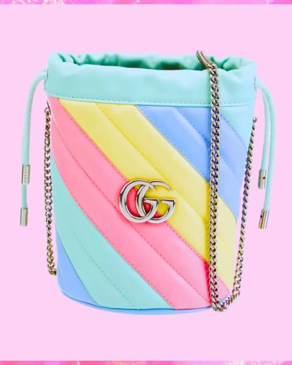 Gucci Designer Marmont Diagonal Multicolor Bucket Bag, Gucci Handbag, Designer Handbag, Cheap Designer Handbag, Designer Handbag