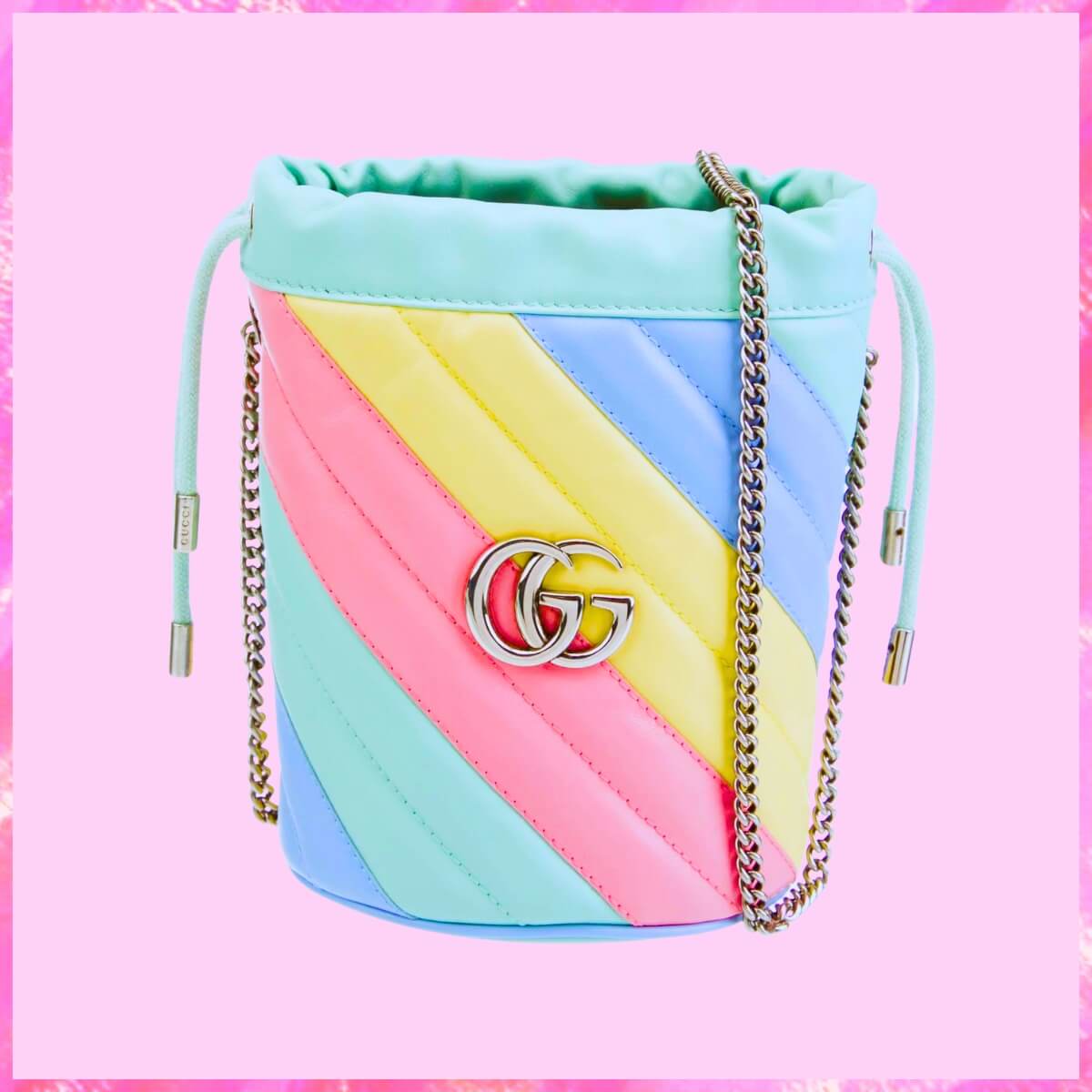 Gucci Designer Marmont Diagonal Multicolor Bucket Bag, Gucci Handbag, Designer Handbag, Cheap Designer Handbag, Designer Handbag