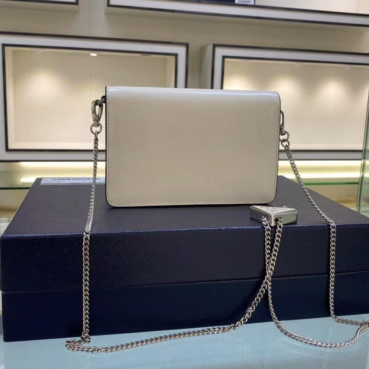 Prada Designer Spazzolato Triangle Logo Plate Chain Crossbody Bag, Prada Handbag, Designer Handbag, Cheap Designer Handbag, Designer Handbag