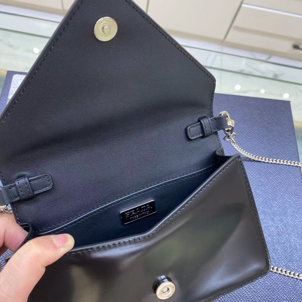 Prada Designer Spazzolato Triangle Logo Plate Chain Crossbody Bag, Prada Handbag, Designer Handbag, Cheap Designer Handbag, Designer Handbag