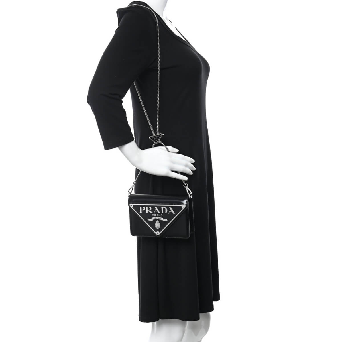 Prada Designer Spazzolato Triangle Logo Plate Chain Crossbody Bag, Prada Handbag, Designer Handbag, Cheap Designer Handbag, Designer Handbag