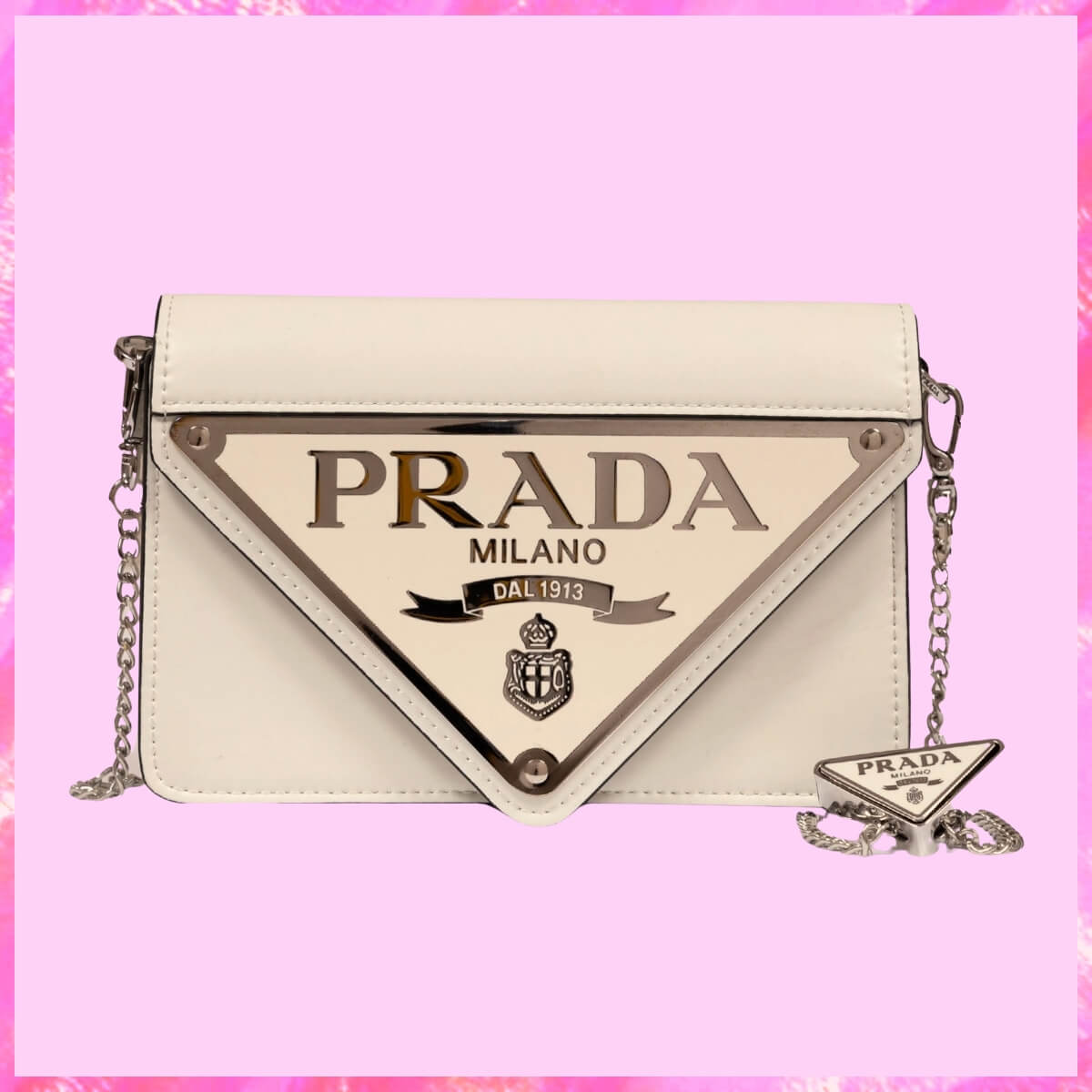 Prada Designer Spazzolato Triangle Logo Plate Chain Crossbody Bag, Prada Handbag, Designer Handbag, Cheap Designer Handbag, Designer Handbag
