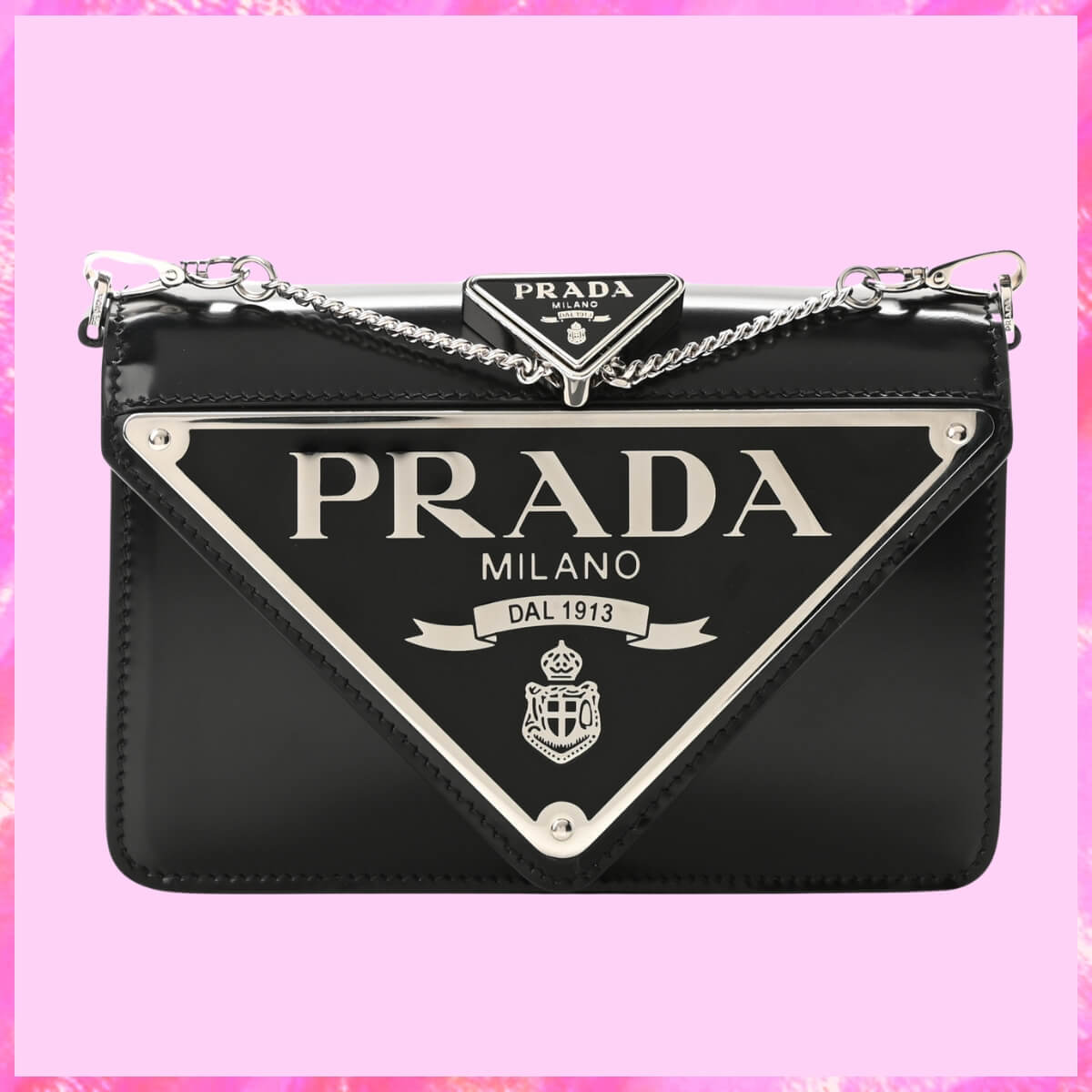 Prada Designer Spazzolato Triangle Logo Plate Chain Crossbody Bag, Prada Handbag, Designer Handbag, Cheap Designer Handbag, Designer Handbag