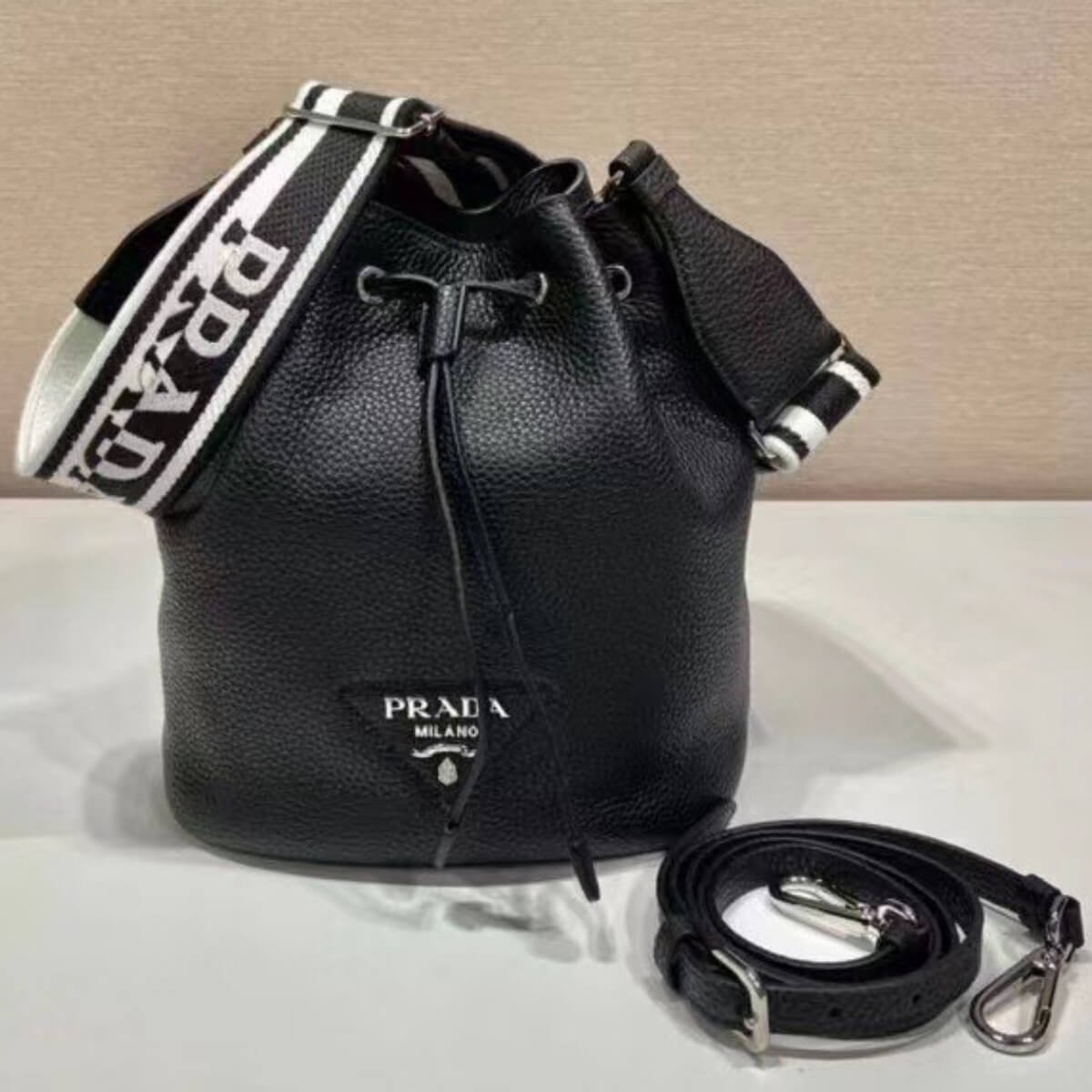Prada Designer Vitello Daino Soft Bucket Bag, Prada Handbag, Designer Handbag, Cheap Designer Handbag, Designer Handbag