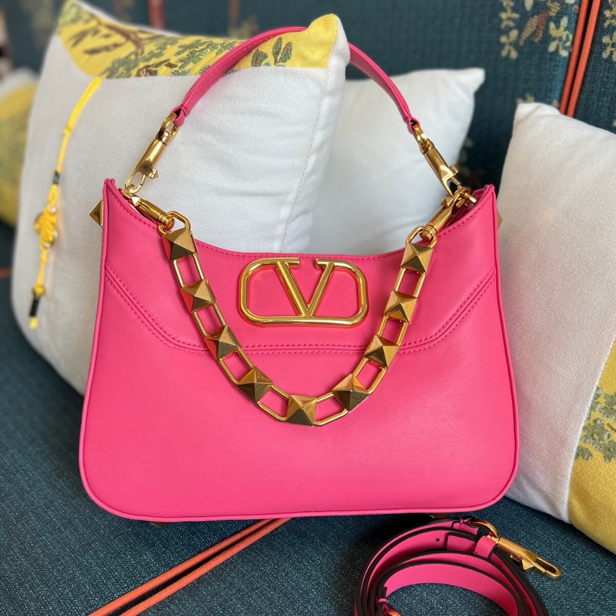 Valentino Designer Rockstud Leather Hobo Bag, Valentino Handbag, Designer Handbag, Cheap Designer Handbag, Designer Handbag
