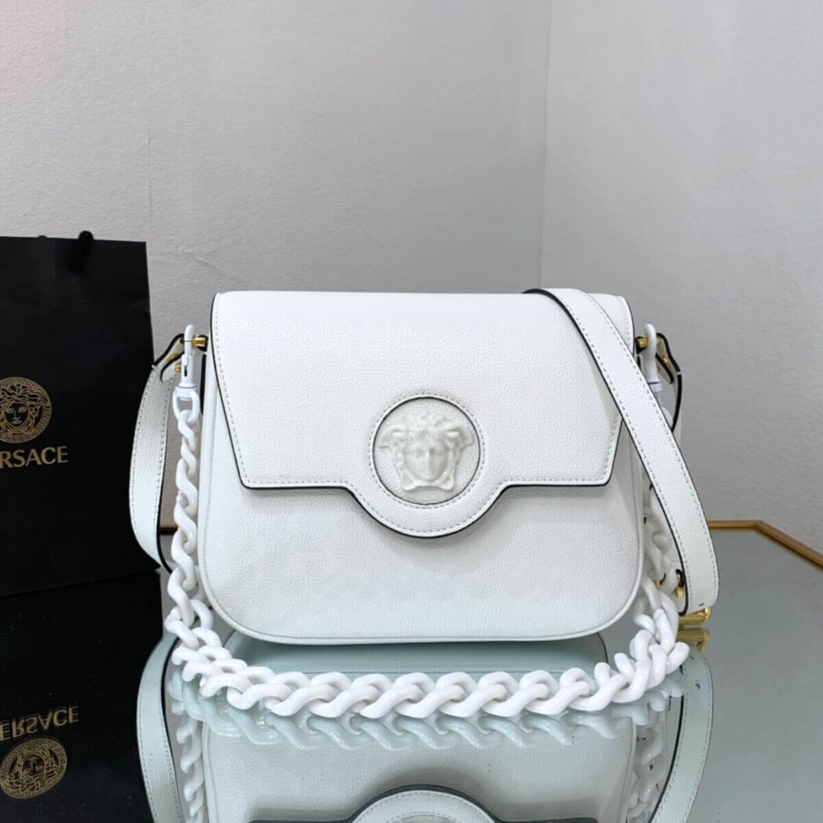 Versace Designer Medusa Charm Chain Handbag, Versace Handbag, Designer Handbag, Cheap Designer Handbag, Designer Handbag
