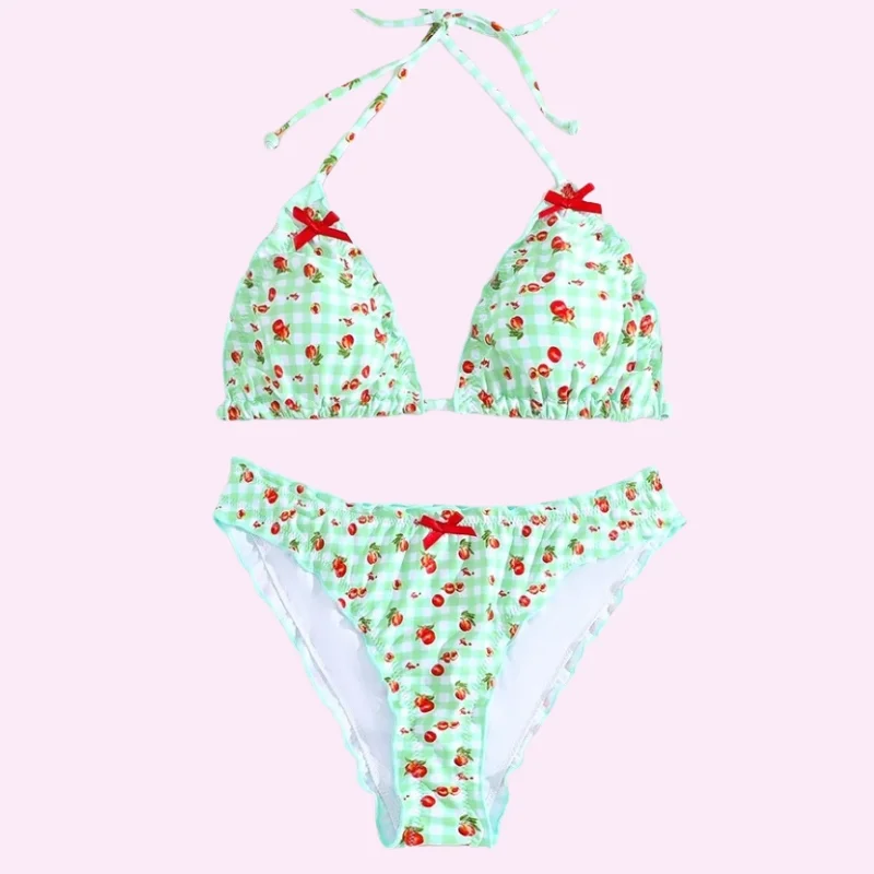 Apple Print Triangle Bikini Set swimwear for women