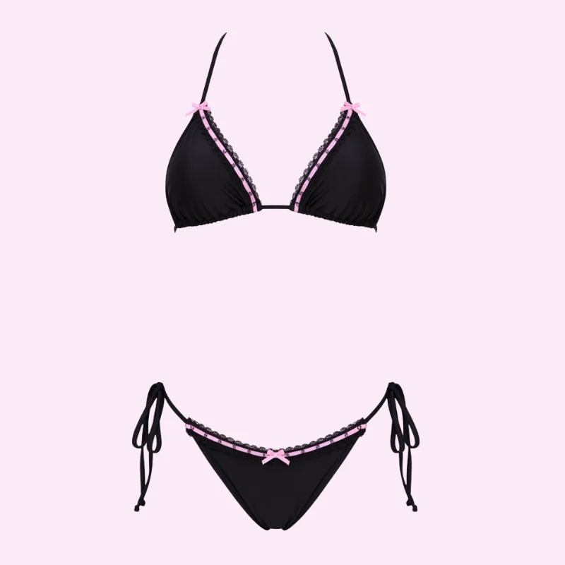 Black Bow Triangle Bikini Set swimwear for women
